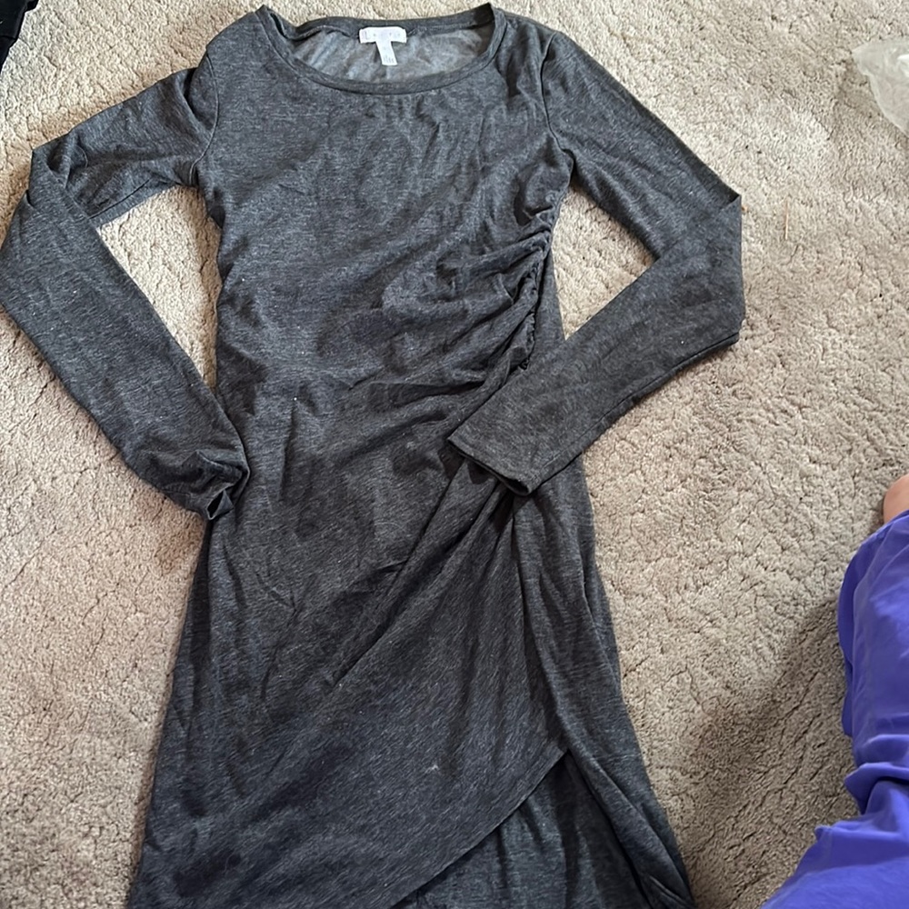 Leith ruched long sleeve mini dress in dark heather gray